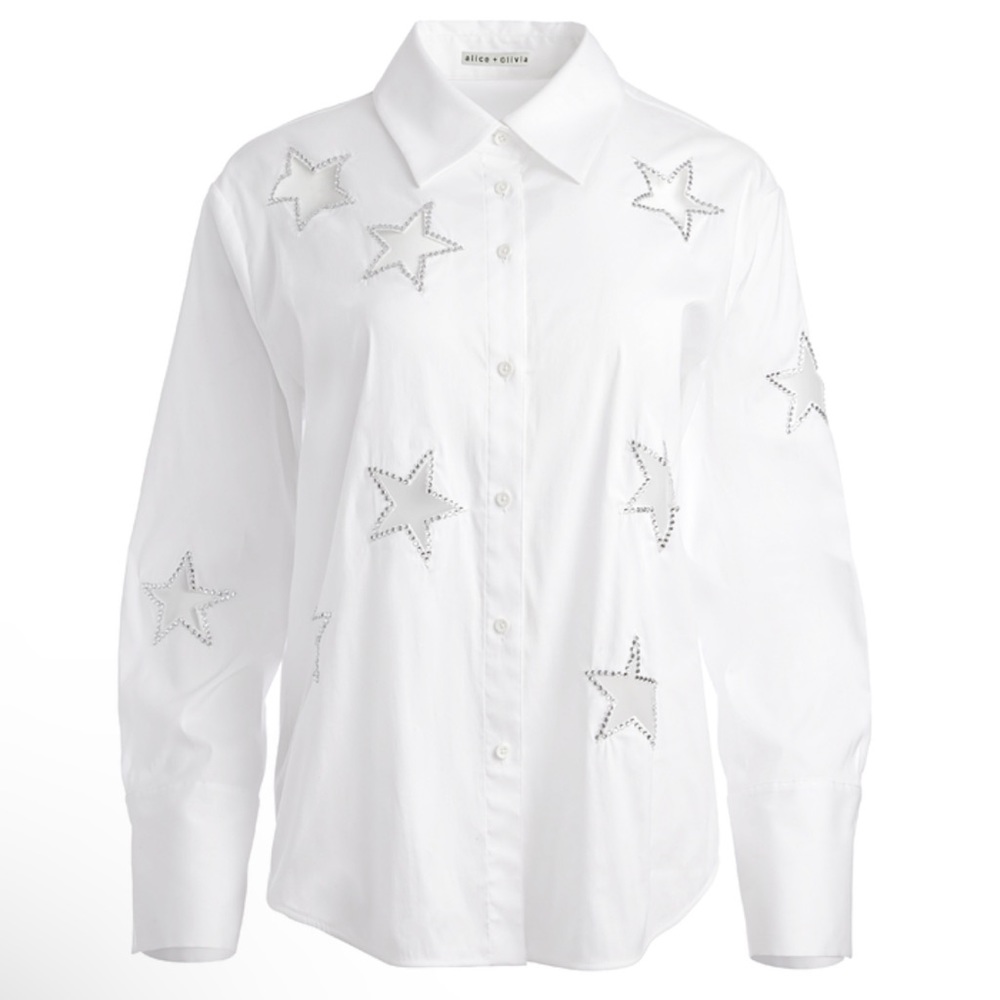NWT Alice + Olivia Finely Embellished Rhinestone Star Cutout Button Up Shirt XS - Picture 6 of 6